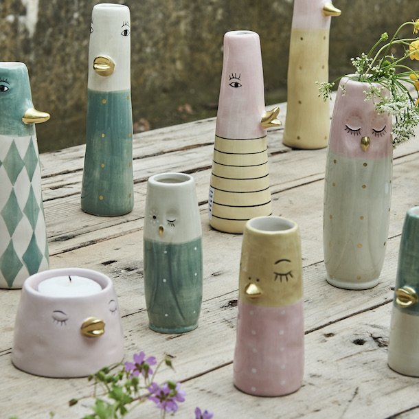 Vase ugle ansigt H10 cm Keramik 