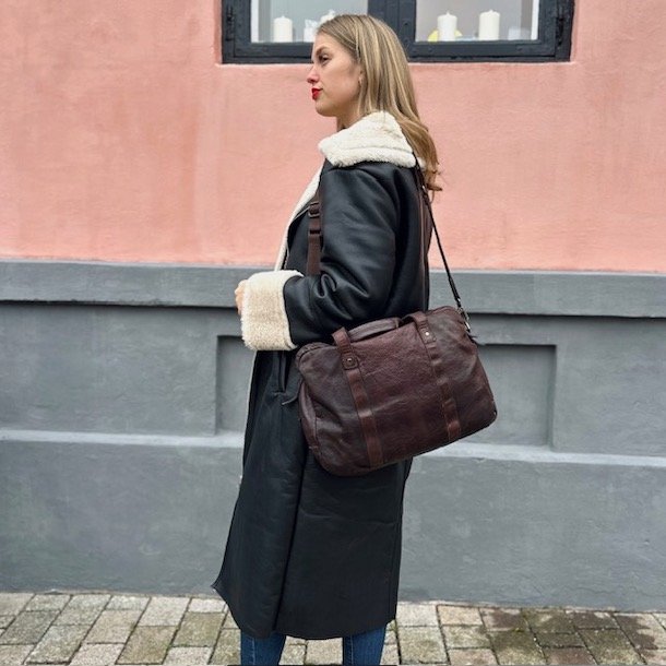 Safford computertaske washed skind