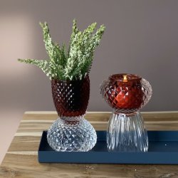 Fyrfadsstage rombe upside down glas rust og klar