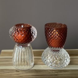 Fyrfadsstage rombe upside down glas rust og klar