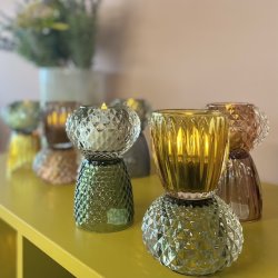 Fyrfadsstage rombe upside down - glas