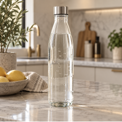 Glas flaske med skruel�g - 1 liter / til k�leskab