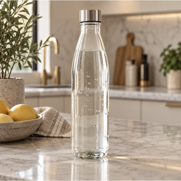Glas flaske med skruel�g - 1 liter / til k�leskab