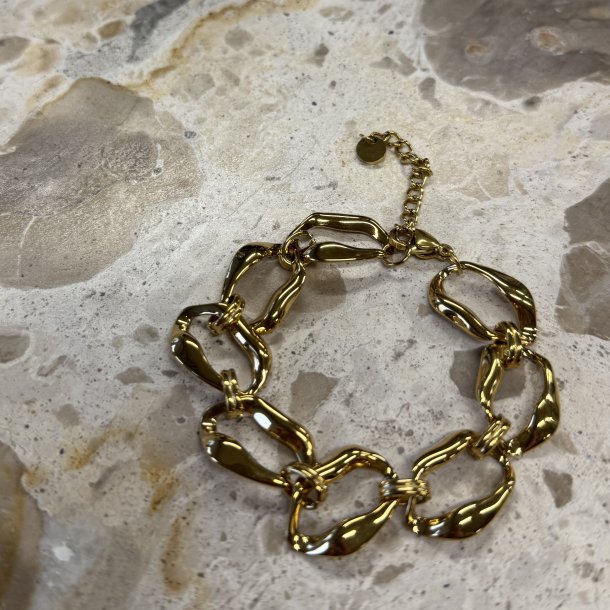 Armbnd BIG WAVY LINK 17,5+4 cm Vandfaste 18 karat forgyldt