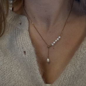 Halskde SLIDE PEARL 50+5 m Vandfaste 18 karat forgyldt