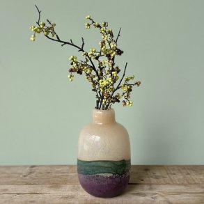 Vase med striber creme/bl/lilla