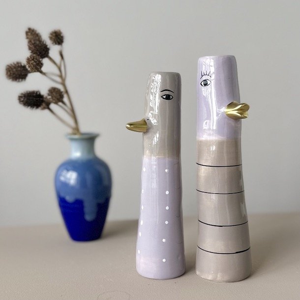 Vase ansigt med n�b keramik lilla