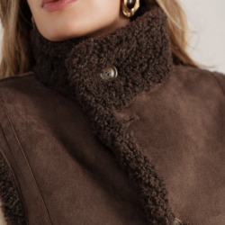 Vendbar vest teddy brun str S-L