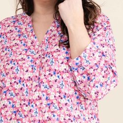 Bluse med blomster print viskose str L -XXXXL