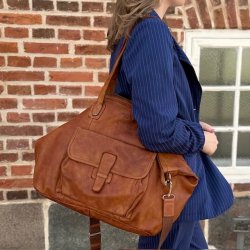 Hollins weekendtaske vasket skind